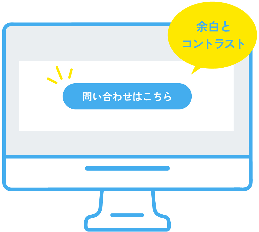PC画面のCTA例。余白とコントラストで『問い合わせはこちら』ボタンを目立たせている。
